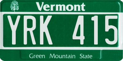VT license plate YRK415