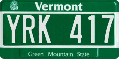 VT license plate YRK417