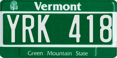 VT license plate YRK418