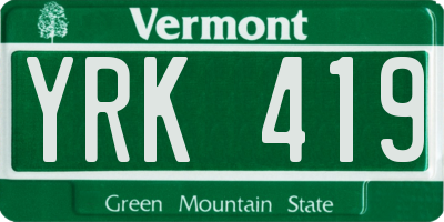 VT license plate YRK419
