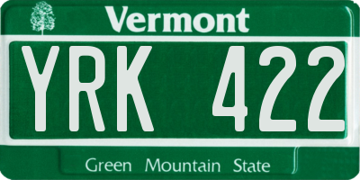 VT license plate YRK422