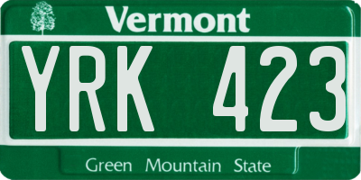 VT license plate YRK423