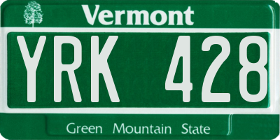 VT license plate YRK428