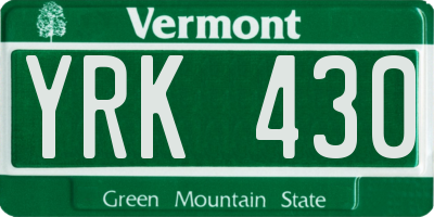 VT license plate YRK430