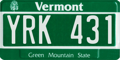 VT license plate YRK431