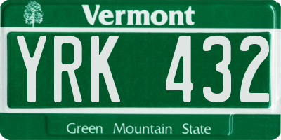 VT license plate YRK432