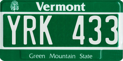 VT license plate YRK433