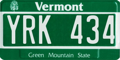 VT license plate YRK434