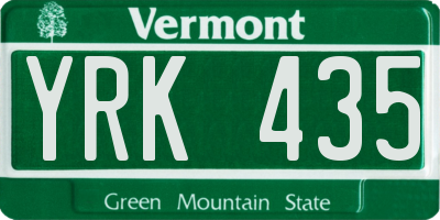 VT license plate YRK435