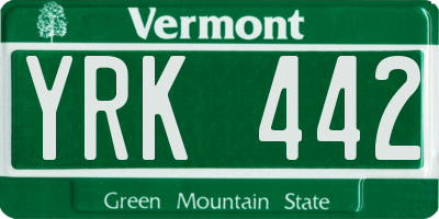 VT license plate YRK442