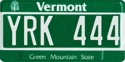 VT license plate YRK444