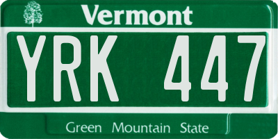 VT license plate YRK447