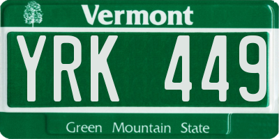 VT license plate YRK449