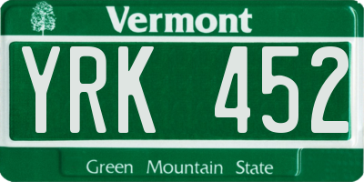 VT license plate YRK452