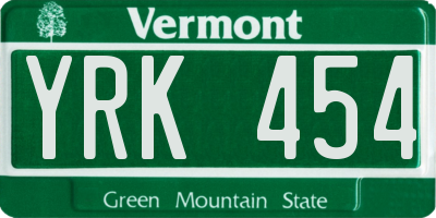 VT license plate YRK454
