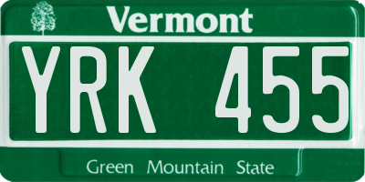 VT license plate YRK455