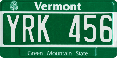 VT license plate YRK456