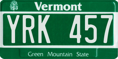 VT license plate YRK457