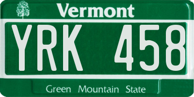 VT license plate YRK458