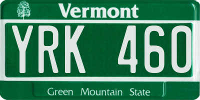 VT license plate YRK460