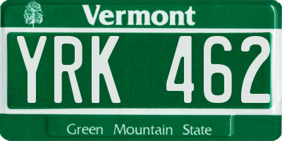 VT license plate YRK462