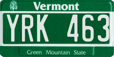 VT license plate YRK463