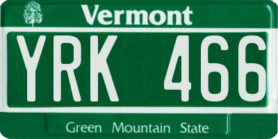 VT license plate YRK466