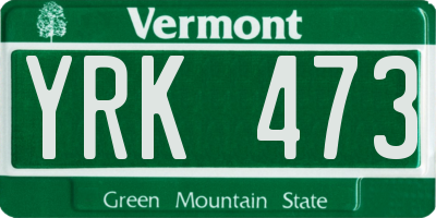 VT license plate YRK473