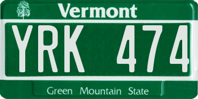 VT license plate YRK474