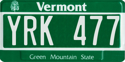 VT license plate YRK477
