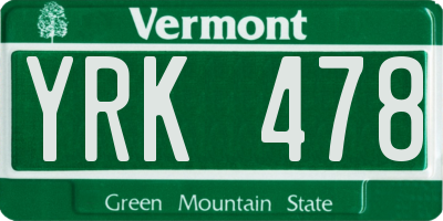 VT license plate YRK478