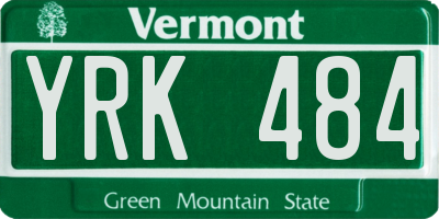VT license plate YRK484