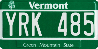VT license plate YRK485