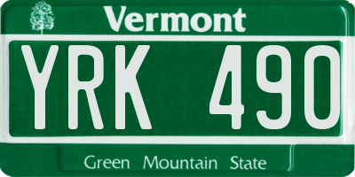 VT license plate YRK490