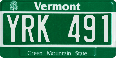 VT license plate YRK491
