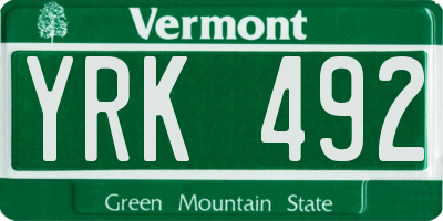 VT license plate YRK492
