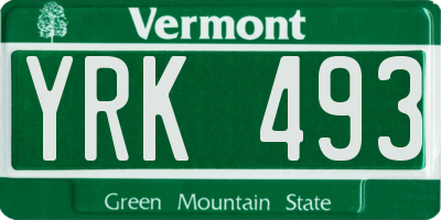 VT license plate YRK493