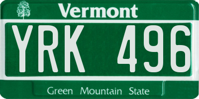 VT license plate YRK496