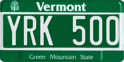 VT license plate YRK500