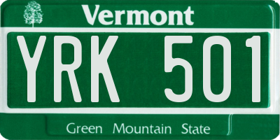 VT license plate YRK501
