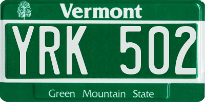 VT license plate YRK502