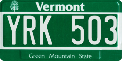 VT license plate YRK503