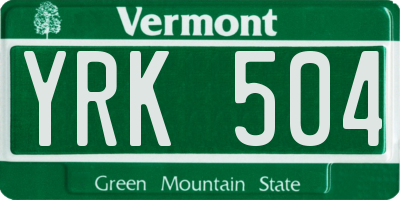 VT license plate YRK504