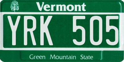 VT license plate YRK505