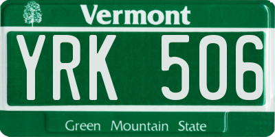 VT license plate YRK506