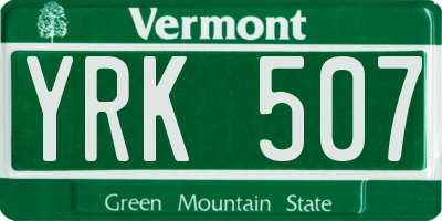 VT license plate YRK507