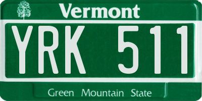 VT license plate YRK511