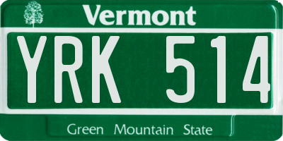 VT license plate YRK514
