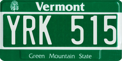 VT license plate YRK515