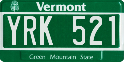VT license plate YRK521